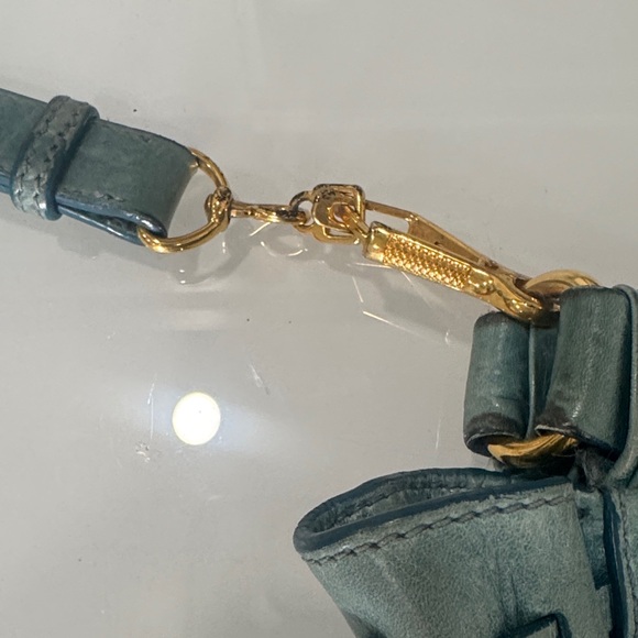 Miu Miu Vitello Lux Gathered Leather Satchel – Teal Blue with Gold Hardware - Picture 4 of 13